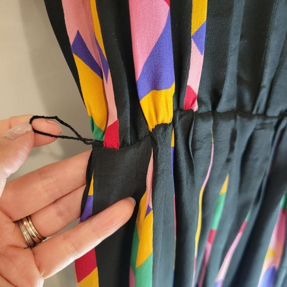 Vintage Albert Nipon womens square neck silk midi dress multicolour pleated 8 - Picture 8 of 14